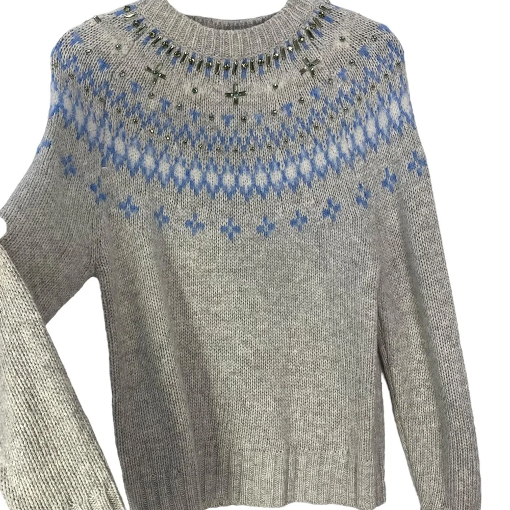 J. Crew Fair Isle Sweater Alpaca Merino Lambs Wool Crewneck Womens Sz XS Cream - Picture 5 of 13